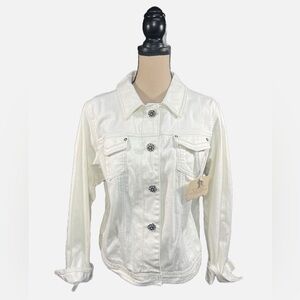 NWT AVX Stylish White Textured Denim Jacket Womens size 18